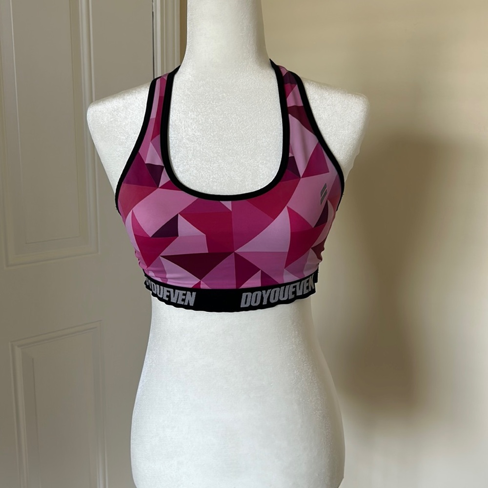 Medium M Geometric Pink DYE DoYouEven Do You Even Sports Bra Unpadded